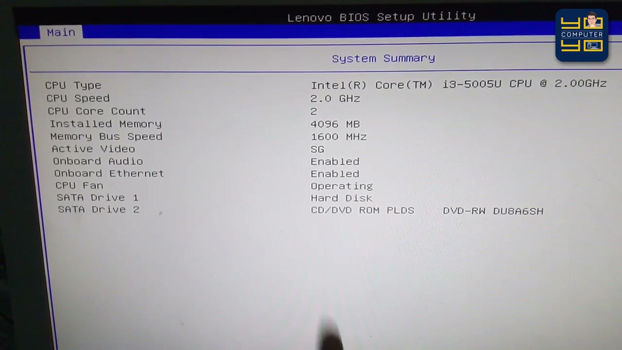 เข้า BIOS มาที่หน้า System Summary ให้ดูบรรทัด SATA Drive ค่ะ SATA Drive 2 เป็นไดรฟ์ดีวีดี ขึ้นชื่อรุ่นครบ แ…