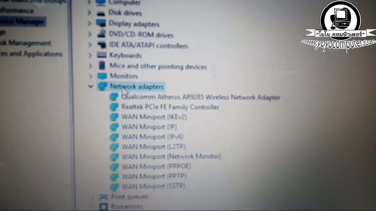 ภาพจากวิดีโอสอนแก้ปัญหา fix laptop wifi red cross no internet