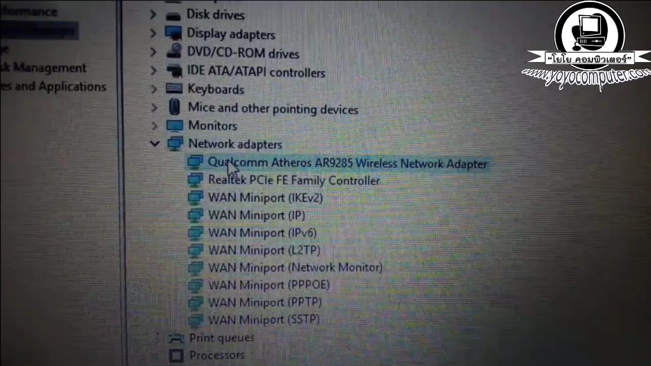 ภาพจากวิดีโอสอนแก้ปัญหา fix laptop wifi red cross no internet