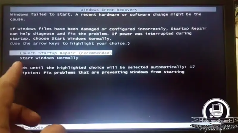 หน้าจอ Windows Error Recovery ขึ้น Launch Startup Repair (recommended)