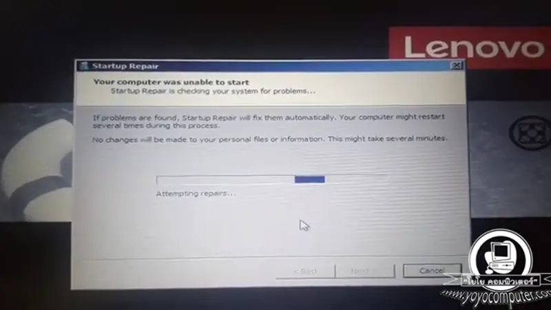 Startup Repair กำลังซ่อม Attempting repairs