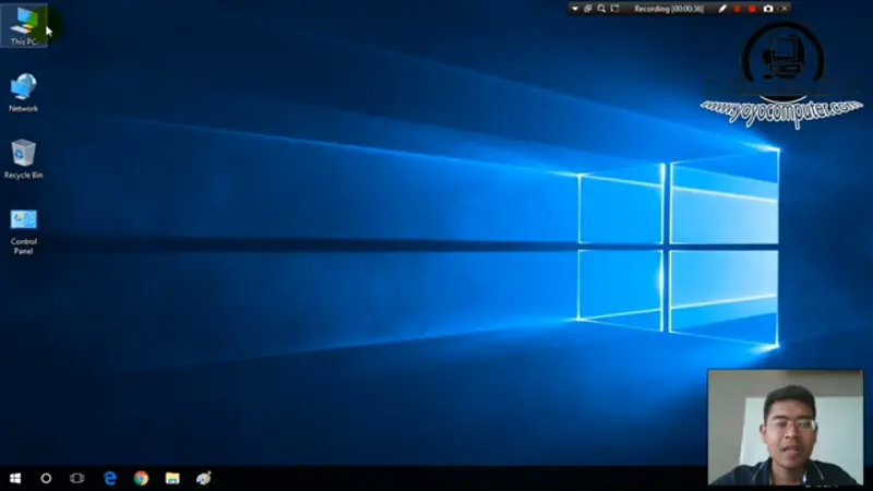 หน้าจอ Windows 10 Desktop ก่อนปรับแต่ง